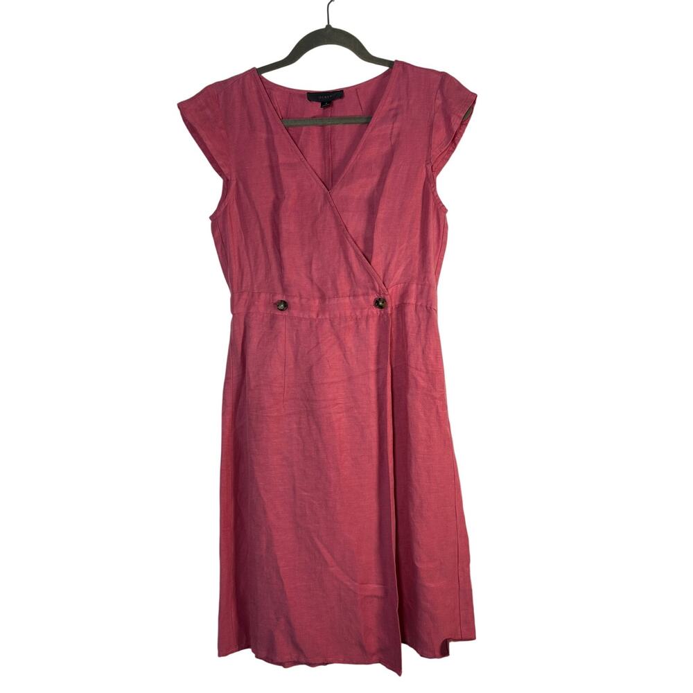 J.Crew Pink Linen Cupro Faux Wrap Button Sheath Dress Cap Sleeve Casual Summer 4